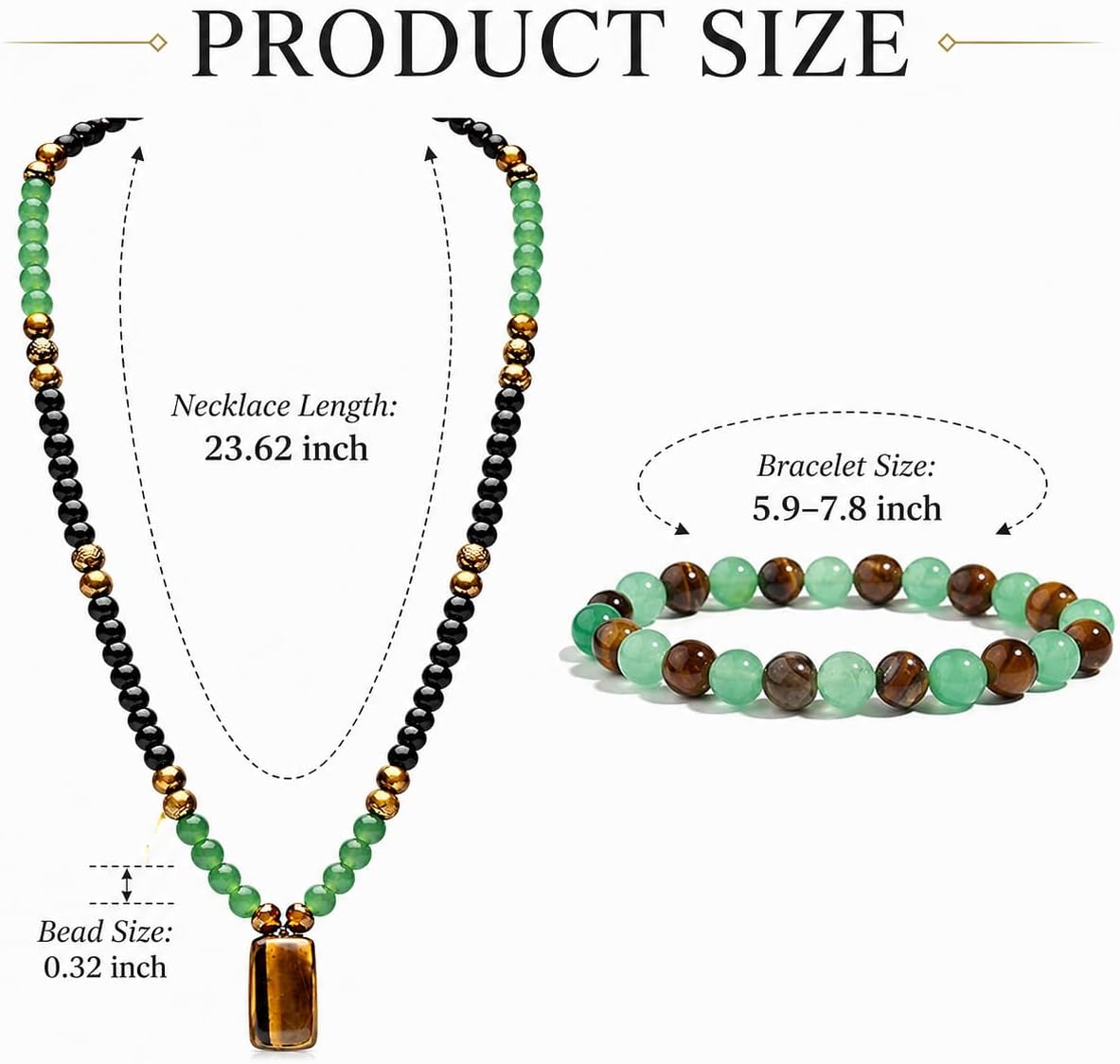 Money Bracelets Necklace Jewelry Set for Women Men Jade Crystal Tiger Eye Obsidian Beaded Necklace Feng Shui Good Luck Money Bracelet Wealth Attraction Accessories Outfits Protection Jewelry Gifts