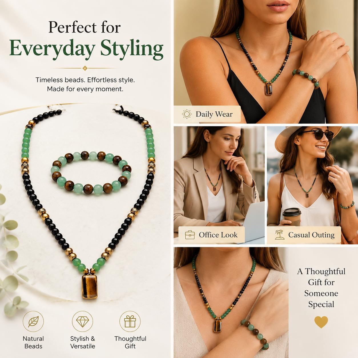 Money Bracelets Necklace Jewelry Set for Women Men Jade Crystal Tiger Eye Obsidian Beaded Necklace Feng Shui Good Luck Money Bracelet Wealth Attraction Accessories Outfits Protection Jewelry Gifts