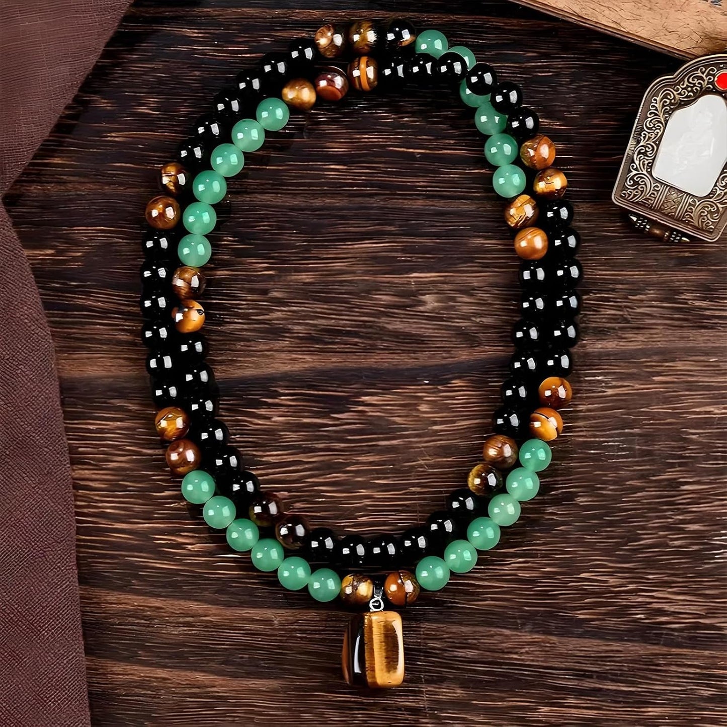 Money Bracelets Necklace Jewelry Set for Women Men Jade Crystal Tiger Eye Obsidian Beaded Necklace Feng Shui Good Luck Money Bracelet Wealth Attraction Accessories Outfits Protection Jewelry Gifts